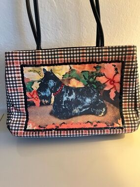 St Johns Bay Scottie Dog Print Pink & Black Check Tote Bag